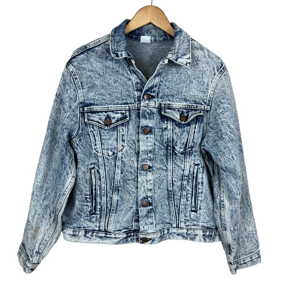 VTG Levi's Style Cut 80s Acid Wash Denim Moto Trucker Boxy Jacket Men's Sz M